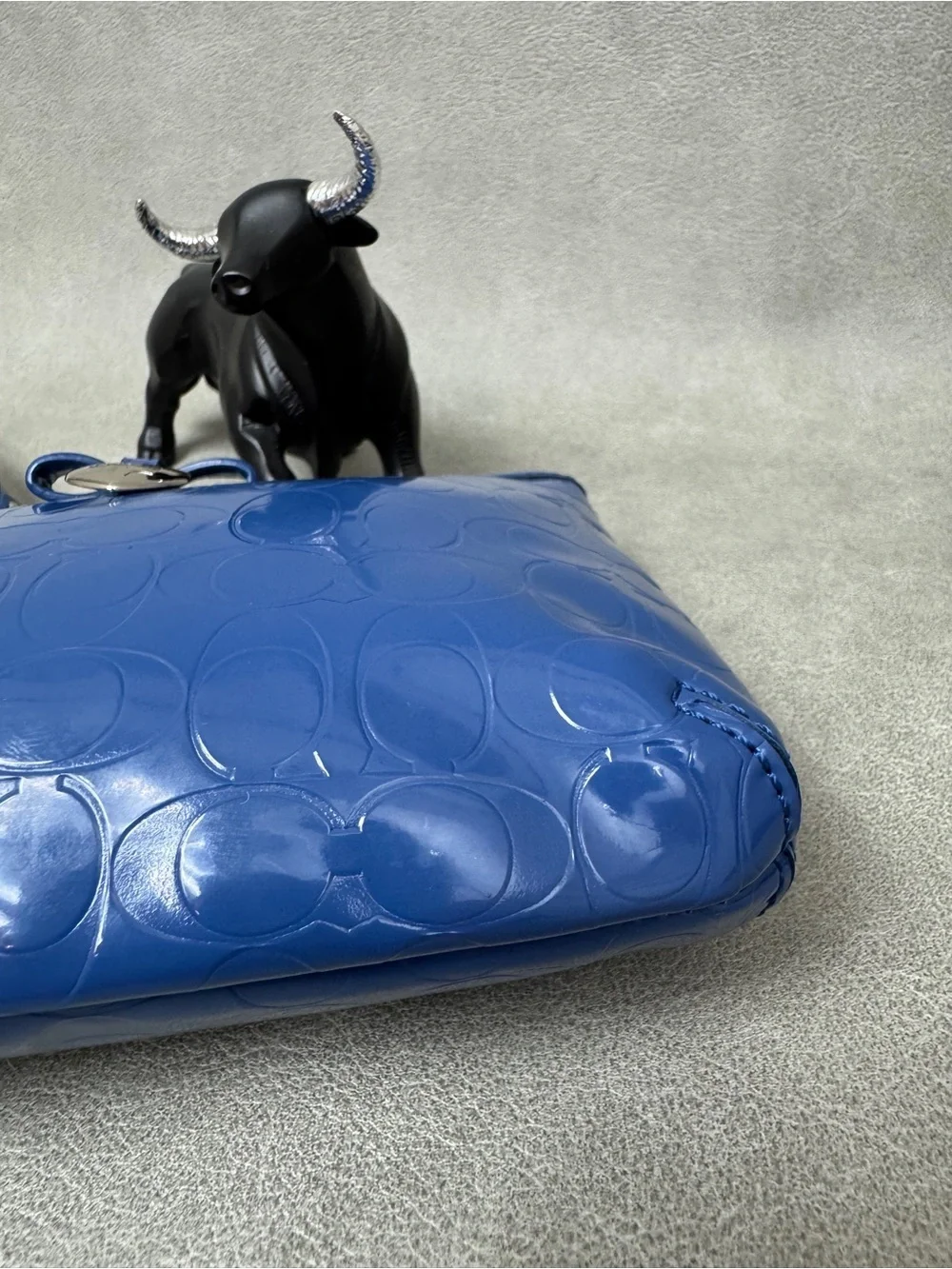 Coach Poppy blue embossed patent leather wristlet